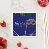 Serviette En Papier Blue & Gold Peacock Masquerade Custom Party (En situation)