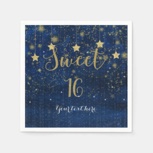 Serviette En Papier Blue & Gold Starry Celestial Sky Sweet 16 Party