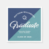Serviette En Papier Blue Graduation Bold Retro Script Cap Icon Minimal (Devant)