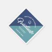 Serviette En Papier Blue Graduation Bold Retro Script Cap Icon Minimal (Coin)