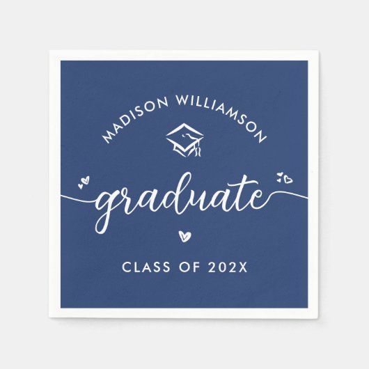 Serviette En Papier Blue Graduation Script Hearts Cap Icon Modern Fun (Devant)