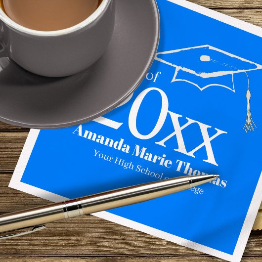 Serviette En Papier Blue Graduation Script Name Class Year Design 
