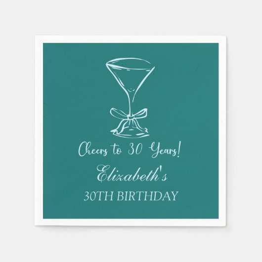 Serviette En Papier Blue & Green Cheers à 30 ans Anniversaire serviett (Devant)