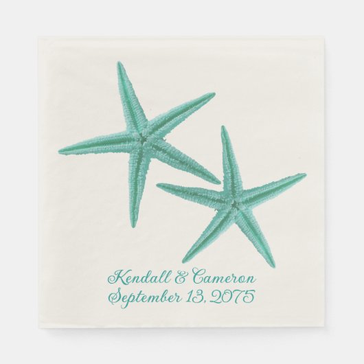 Serviette En Papier Blue Green Starfish Couple Mariage (Devant)
