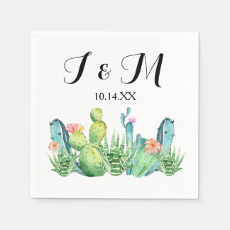 Serviette En Papier Blue Green Watercolor Cactus Party Cocktail Napkin