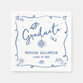 Serviette En Papier Blue Hand Drawn Doodles White Graduation Fun Retro (Devant)