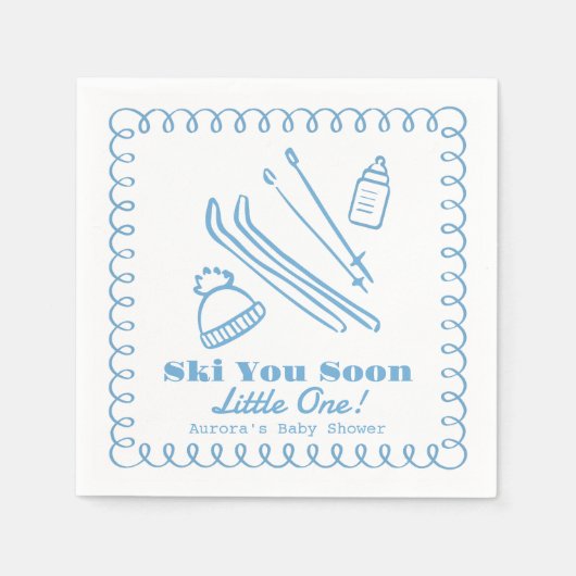 Serviette En Papier Blue Hand-Drawn Ski You Soon Boy Baby Shower (Devant)