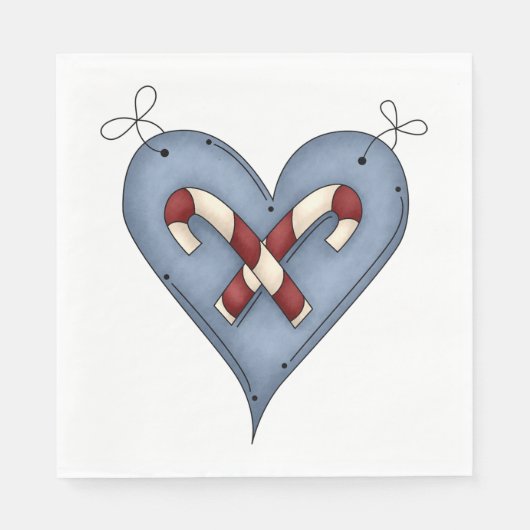Serviette En Papier Blue Heart with Candy Canes Country Christmas (Devant)