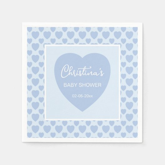 Serviette En Papier Blue Hearts Baby Shower  (Devant)