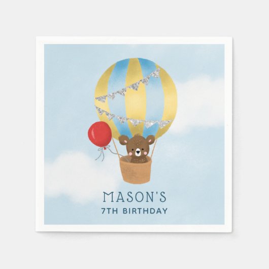 Serviette En Papier Blue Hot Air Balloon Boy Anniversaire (Devant)