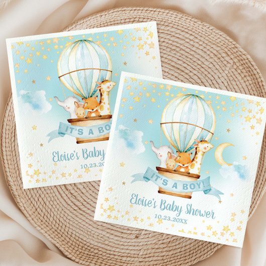 Serviette En Papier Blue Hot Air Balloon mignonne Animaux Baby shower 