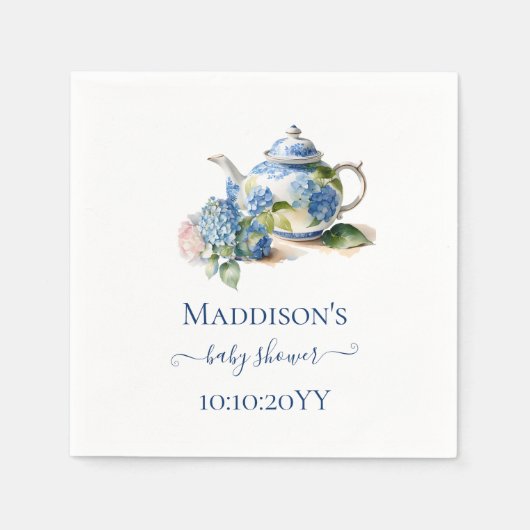 Serviette En Papier Blue Hydrangea Baby shower Tea Party (Devant)