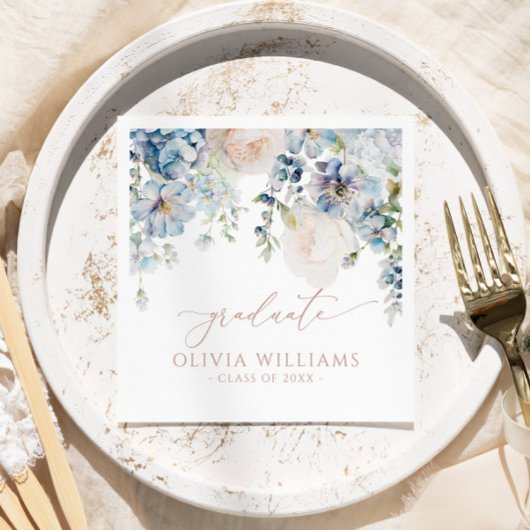 Serviette En Papier Blue Hydrangea Fleurs de Graduation Party Napkins