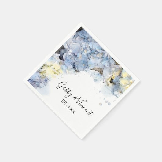 Serviette En Papier Blue Hydrangea Fleurs Mariage d'aquarelle (Coin)