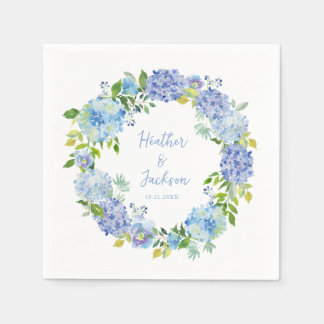 Serviette En Papier Blue Hydrangea Floral Wedding Paper Napkin