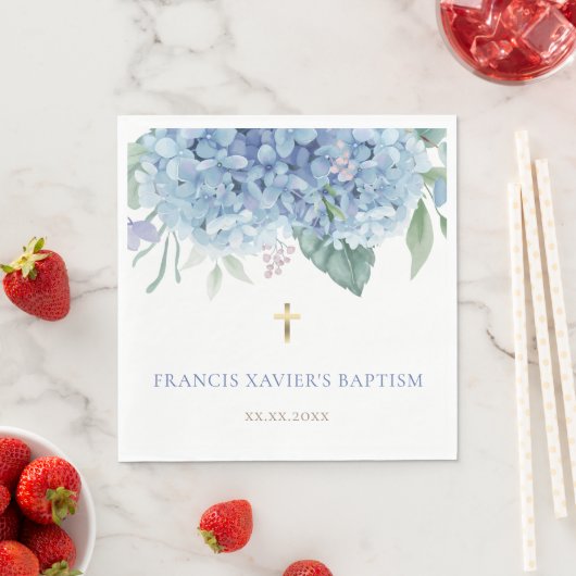 Serviette En Papier blue Hydrangea flowers Baptism (En situation)
