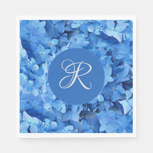 Serviette En Papier Blue Hydrangea Mariage papier initial Naples (Devant)
