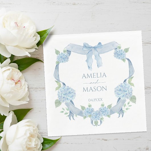 Serviette En Papier Blue Hydrangea Watercolor Crest Paper Wedding