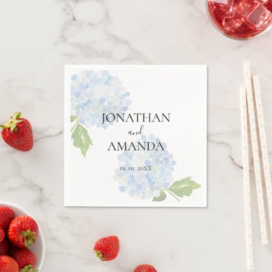 Serviette En Papier Blue Hydrangea Wedding Cocktail (En situation)