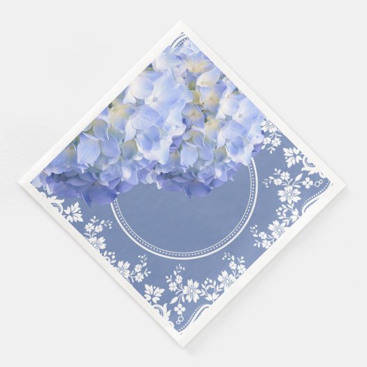 Serviette En Papier Blue Hydrangea White Lace Party Mariage Réception (Coin)