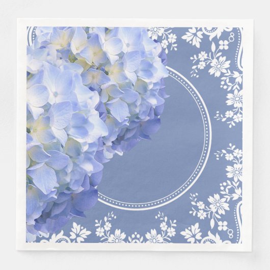 Serviette En Papier Blue Hydrangea White Lace Party Mariage Réception (Devant)