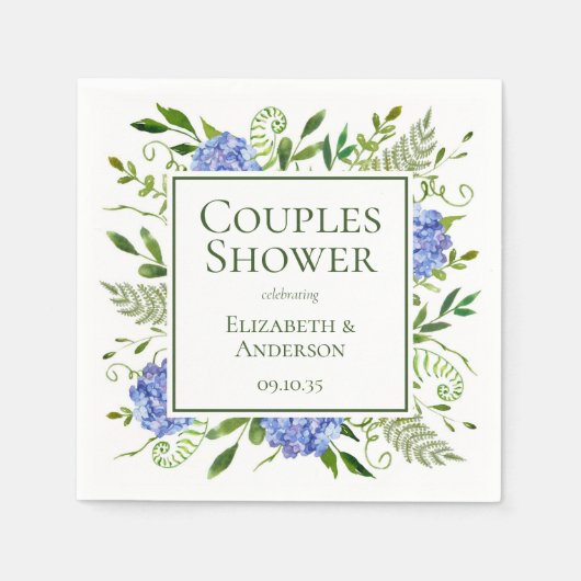 Serviette En Papier Blue Hydrangeas Couples Douche (Devant)