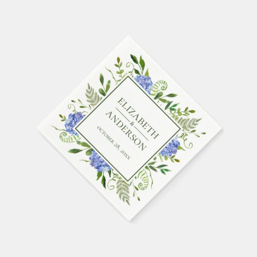 Serviette En Papier Blue Hydrangeas Floral Mariage d'aquarelle (Coin)