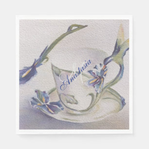 SERVIETTE EN PAPIER BLUE IRIS TEACUP MONOGRAM PARTI
