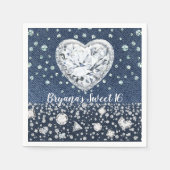 Serviette En Papier Blue Jean Denim & Diamonds Bling Diamond Heart (Devant)
