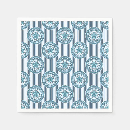 Serviette En Papier Blue mandala pattern on striped background (Devant)