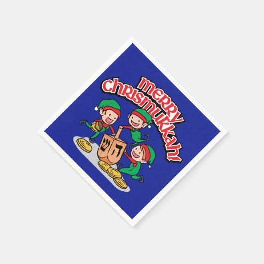 Serviette En Papier Blue Merry Chrismukkah avec Elves et Dreidels (Coin)