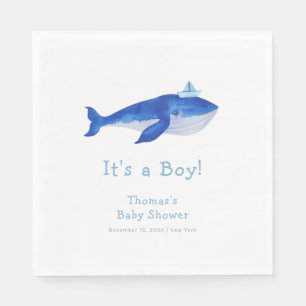 Serviette En Papier Blue Modern Boy Under the Sea Whale Baby shower