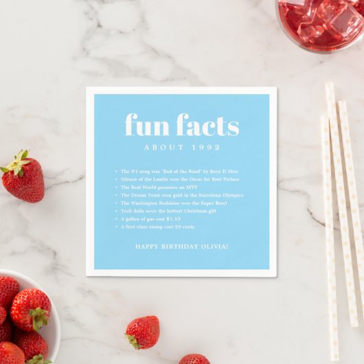 Serviette En Papier Blue Modern Minimal Fun Facts Anniversaire Année (En situation)