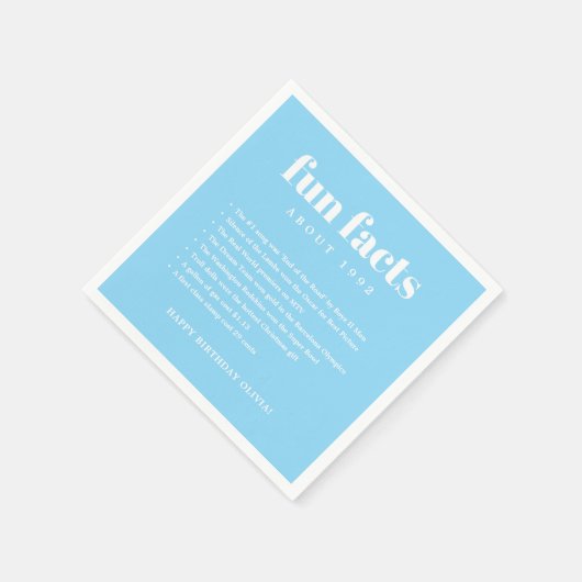 Serviette En Papier Blue Modern Minimal Fun Facts Anniversaire Année (Coin)