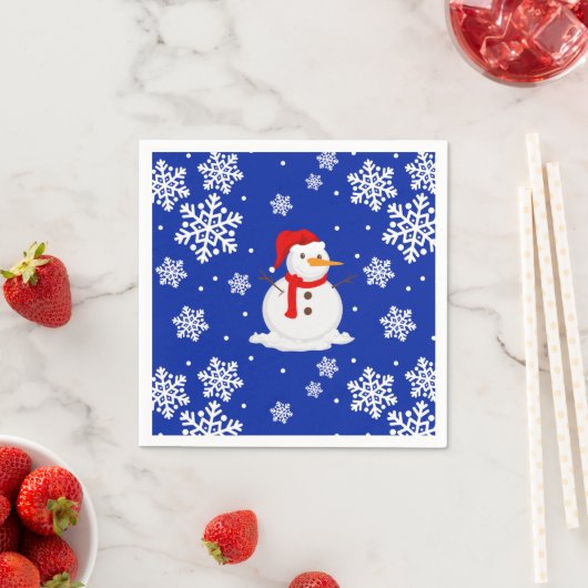 Serviette En Papier Blue noël Snowman Snowflakes (En situation)