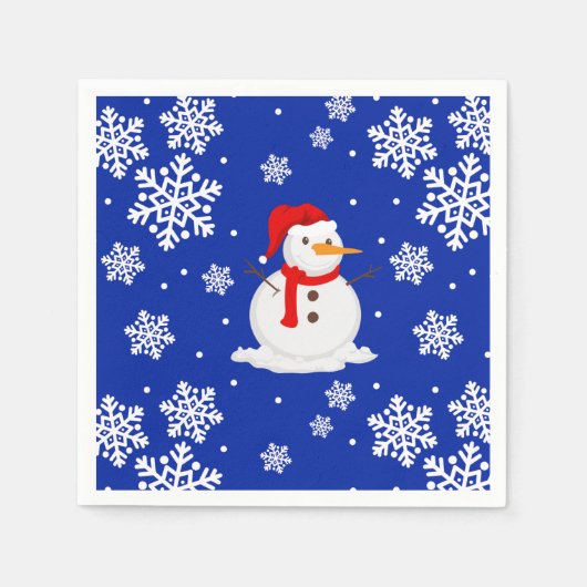 Serviette En Papier Blue noël Snowman Snowflakes (Devant)