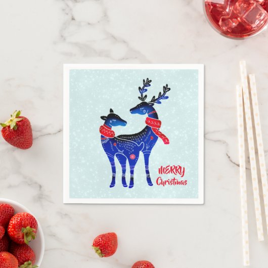 Serviette En Papier Blue Nordic Christmas Reindeer Pair (En situation)