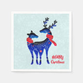 Serviette En Papier Blue Nordic Christmas Reindeer Pair (Devant)