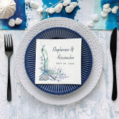 Serviette En Papier Blue Ocean Beach Seashs Mariage d'aquarelle