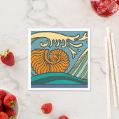 Serviette En Papier Blue Ocean Waves Nautilus Seashell Motif Nouveau (En situation)