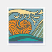 Serviette En Papier Blue Ocean Waves Nautilus Seashell Motif Nouveau (Devant)