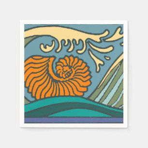 Serviette En Papier Blue Ocean Waves Nautilus Seashell Motif Nouveau