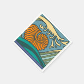 Serviette En Papier Blue Ocean Waves Nautilus Seashell Motif Nouveau (Coin)