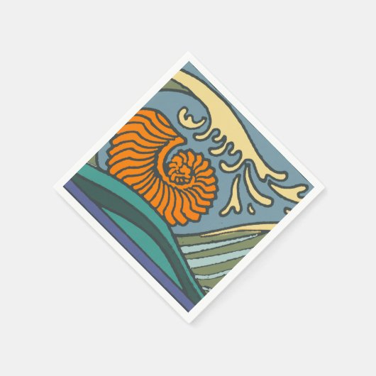 Serviette En Papier Blue Ocean Waves Nautilus Seashell Motif Nouveau (Coin)