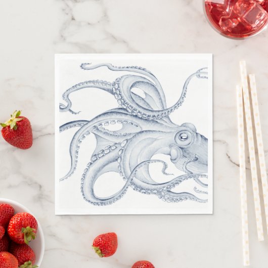Serviette En Papier Blue Octopus Cephalopode Kraken Ink (En situation)