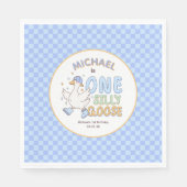 Serviette En Papier Blue One Silly Goose - Retro Boy First Birthday (Devant)