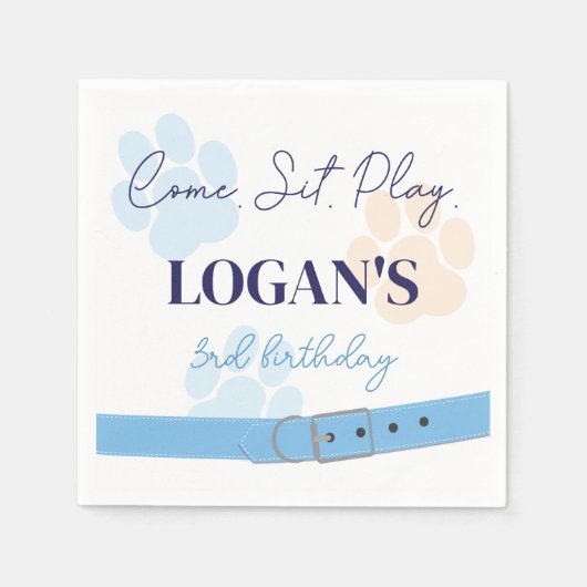 Serviette En Papier Blue Orange Chien Empreinte de patte fête d'annive (Devant)