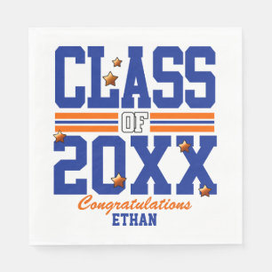 Serviette En Papier Blue Orange Graduation Class Year