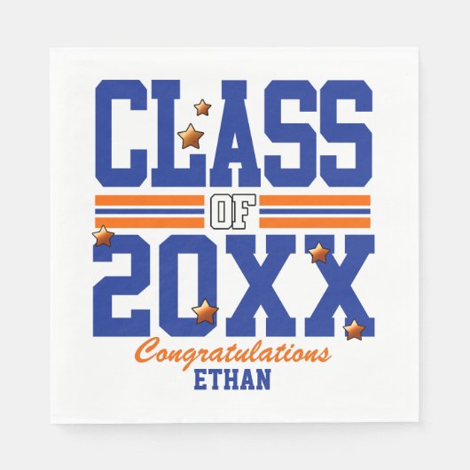 Serviette En Papier Blue|Orange Graduation Class Year (Devant)