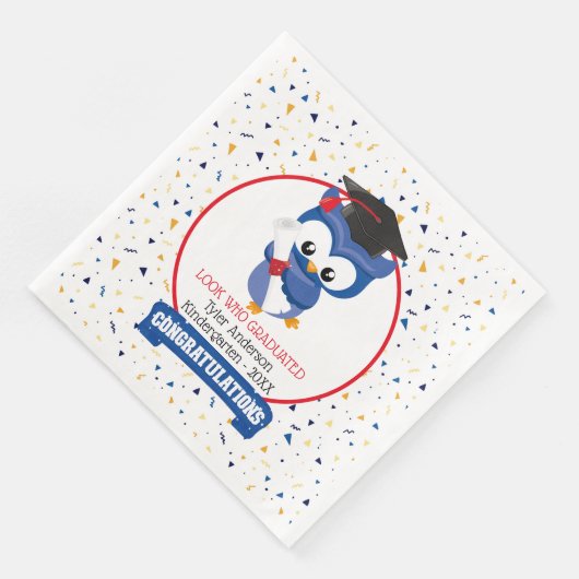 Serviette En Papier Blue Owl Kindergarten Graduation Napkin (Coin)